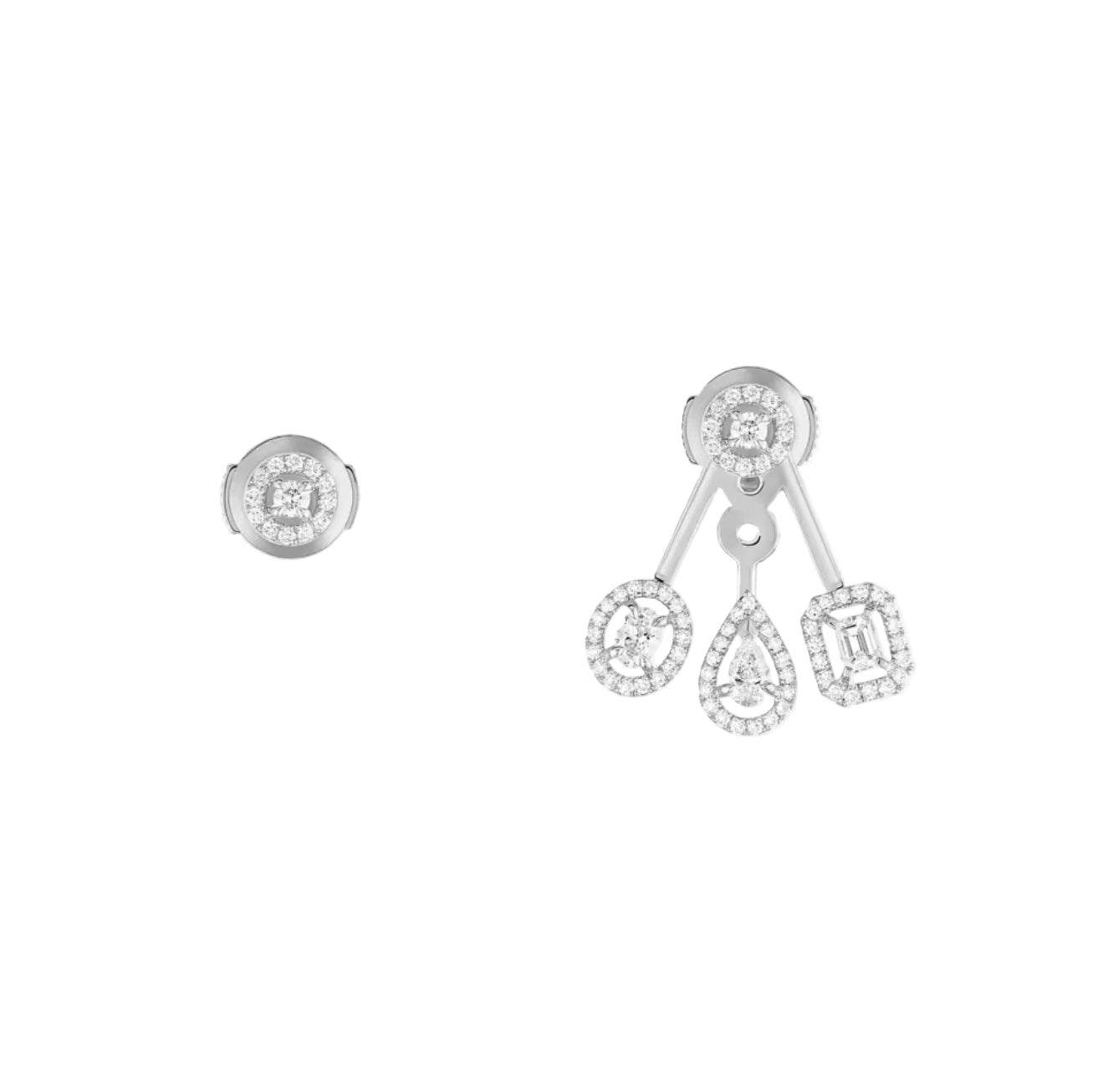 Silver earrings with gemstones on a white background